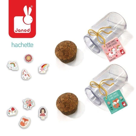 Zestaw 20 mini-gumek do ścierania w słoiczku Lisek / Jednorożec 5+, Janod