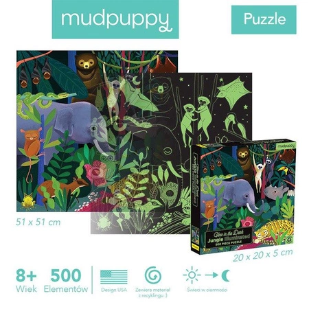 Mudpuppy Puzzle rodzinne świecące w ciemności Dżungla 500 elementów 8+