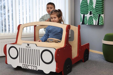 Drewniana ciężarówka z platformą czerwona meble dla dzieci zabawka Micki