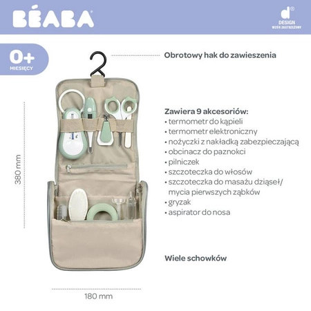 Beaba Kosmetyczka z 9 akcesoriami do pielęgnacji niemowląt Sage green