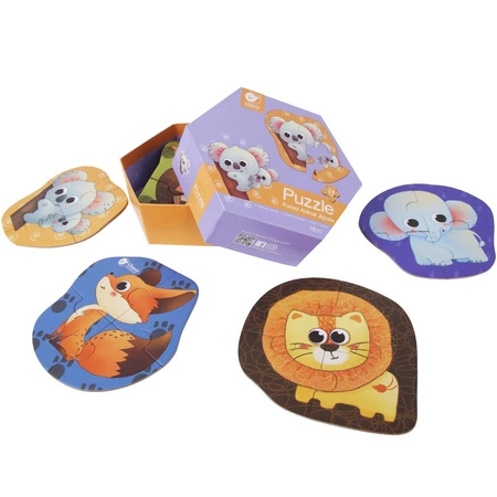 CLASSIC WORLD Drewniane Puzzle Zwierzątka Leśne Układanka Dla Dzieci 6 Obrazków 24 el.