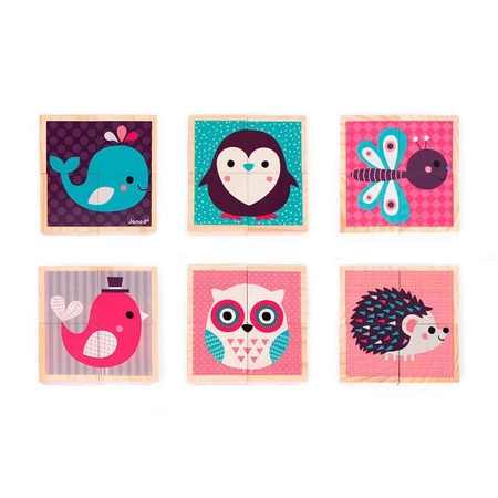 Klocki drewniane Puzzle 6w1 Zwierzątka, Janod