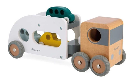 Laweta z 3 pojazdami drewniana Bolid 2+, Janod