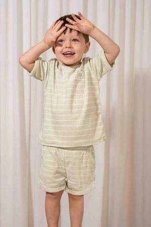 Little Dutch T-shirt frotte z krótkim rękawem Farm Green Stripes - 104 CL24021023