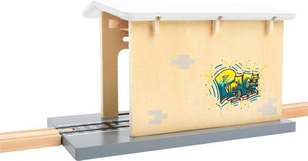 Drewniany zestaw z magnetycznymi kontenerami i dźwigami Kompleksowy skład towarowy 11377-Small Foot World, kolejki dla dzieci