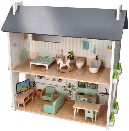 Duży drewniany domek dla lalek z wyposażeniem Adam Toys