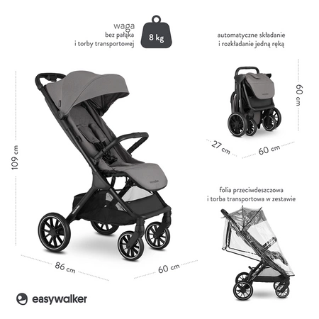 Easywalker Jackey XL Przestronny, samoskładający się wózek spacerowy z kołami XL Marble Grey