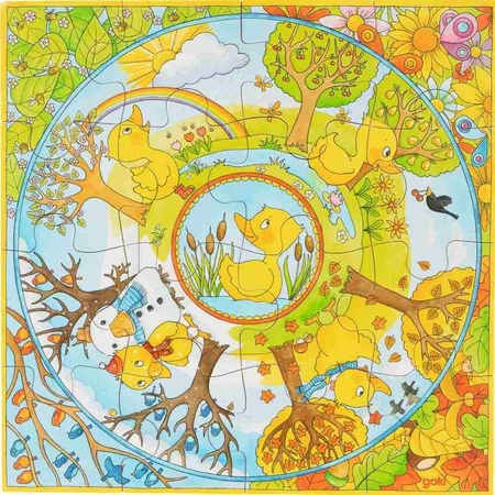 Puzzle XXL dla dzieci Rok z życia kaczuszki 57451-Goki, układanki drewniane