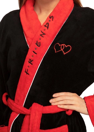 Szlafrok damski Przyjaciele - Central Perk czarno-czerwony bez kaptura