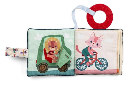 Lilliputiens Mini-książeczka wielofunkcyjna z szeleszczącą folią i gryzakiem Piesek Jules 6 m+