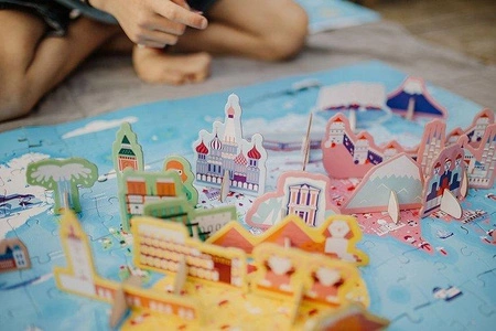 Puzzle edukacyjne z figurkami 3D Cuda świata 350 elementów 7 +, Janod