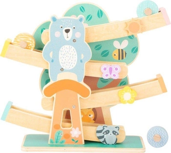 Drewniany tor zjeżdżalnia Pastelowe drzewo Miś i przyjaciele 11473-Small Foot, tory na kulki dla dzieci