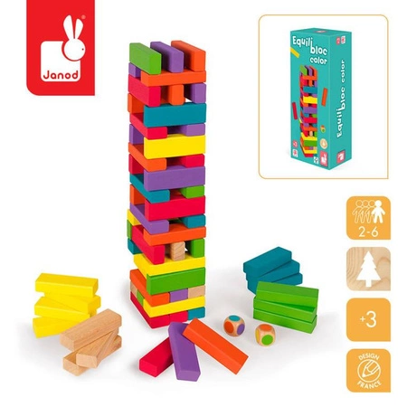 Gra zręcznościowa Wieża z klocków Equilibloc color, Janod