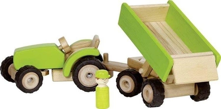 Zielony ciągnik z przyczepą - wywrotką XL, 55941-goki, zabawki drewniane, dla chłopców