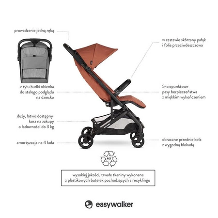 Easywalker Miley² Kompaktowy wózek spacerowy z torbą transportową Sunset Red