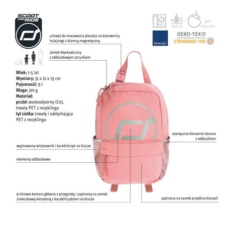 SCOOTANDRIDE Plecak na hulajnogę dla dzieci 9l 1-5 lat, Peach