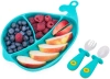 Zestaw Talerzyk z Trzema Przegródkami z Antypoślizgową Przyssawką + Sztućce Dla Dzieci Wieloryb Morski GiliGums
