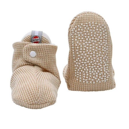 Lodger Buciki kapcie z antypoślizgową podeszwą bawełniane beżowe Ciumbelle Ivory 6-12 m.
