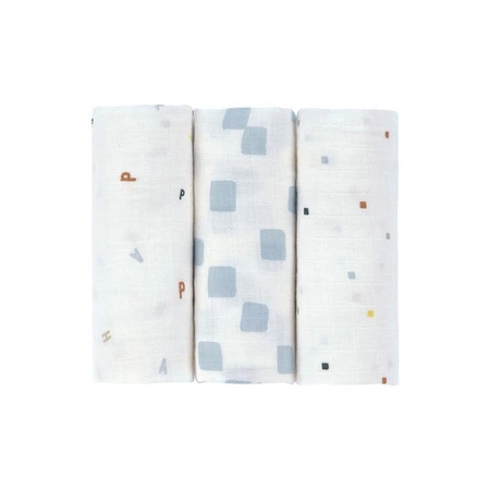 Lassig Muślinowy otulacz kocyk z bawełny organicznej 60x60cm zestaw 3 szt. Happy Fruits blue