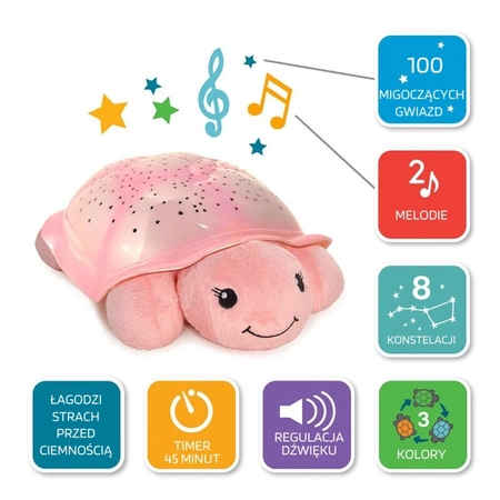 Cloud b® Twinkling Twilight Turtle™ Pink - Lampka nocna z projekcją świetlną - Żółw różowy