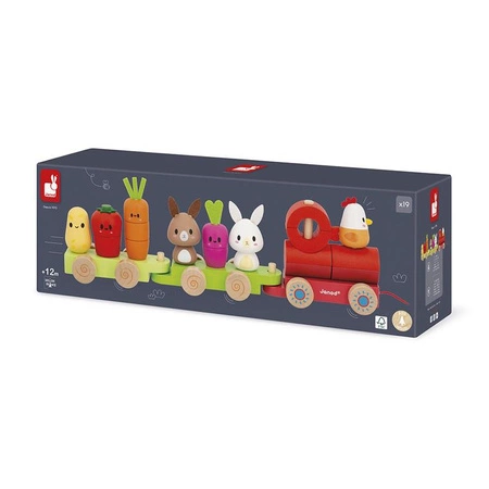 Janod Pociąg z klockami i figurkami do ciągnięcia Farma 12m+