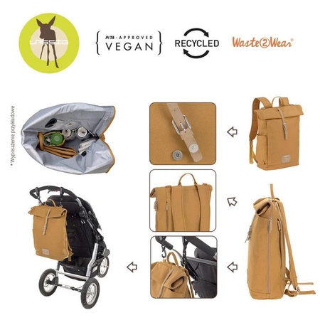 Lassig Green Label Plecak dla mam z akcesoriami Rolltop Backpack curry