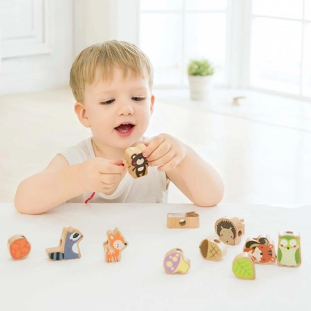 CLASSIC WORLD Drewniane Klocki do Nawlekania Zwięrzęta Leśne 13 el.