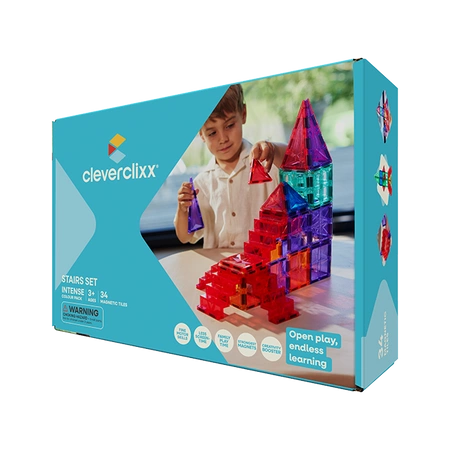 Cleverclixx - Klocki magnetyczne ze schodami - Stairs Set Intense 34 el.
