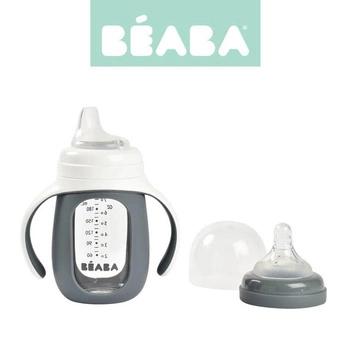 Beaba Szklana butelka treningowa w silikonowej osłonce 2w1 210 ml Mineral grey