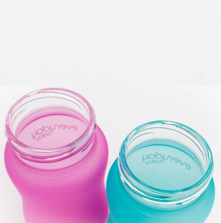 Szklana butelka ze smoczkiem S reagująca na temperaturę, 150 ml, wiśniowa, Everyday Baby