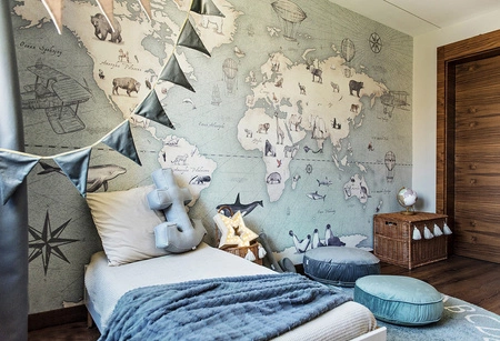 MAPS Mint- Miętowa Tapeta Mapa Świata Do Pokoju Dziecka Malumi