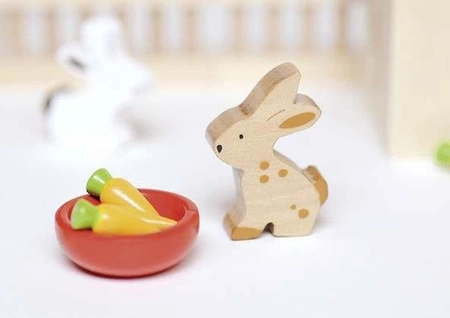 Zagroda z klatką i królikami, goki - drewniany domek