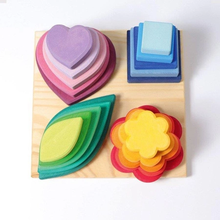 Wieże o różnych kształtach Fabuto na podstawce, 4 szt., kolorowe, 1+, Grimm's