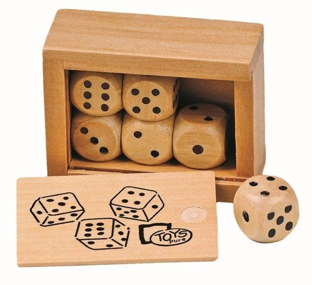 6 drewnianych kości do gry w pudełku, goki