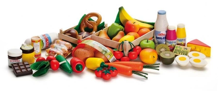 Big Box drewniany zestaw artykułów spożywczych do zabawy 43 elementy Erzi 28025