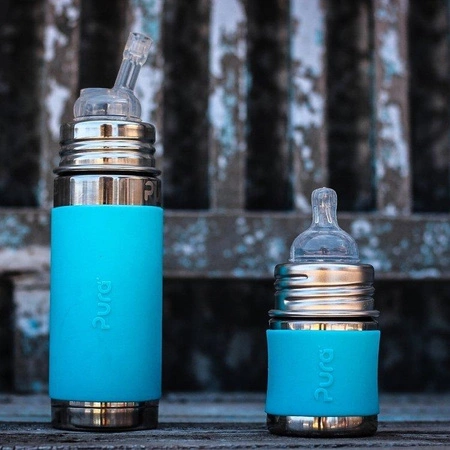 Termobutelka ze słomką 260 ml, niebieska, Pura