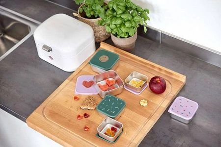 Lassig Pojemnik na przekąski snackbox ze stali nierdzewnej 3 szt. Happy Rascals Heart lavender