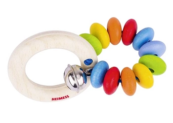 Drewniana grzechotka 2w1 z kołem, tęcza III