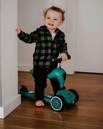 Zestaw SCOOTANDRIDE Highwaykick 1 2w1 Jeździk i hulajnoga 1-5 lat Forest + Kask XXS Forest