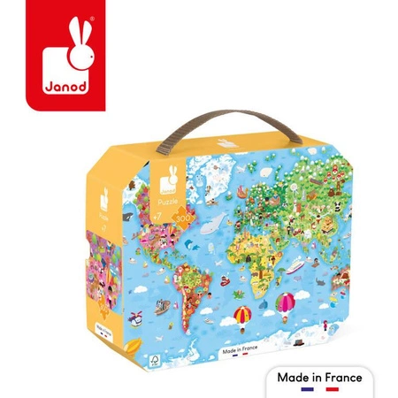 Puzzle w walizce Ogromna mapa świata 300 elementów 7+ Made in France, Janod (stary indeks: J02656)