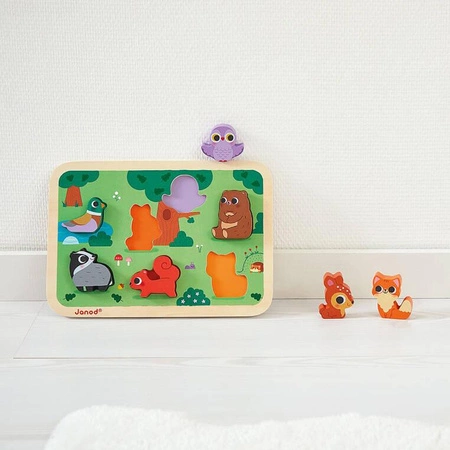 Puzzle drewniane 3D Las 7 el.,18 m+, Janod