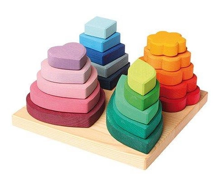 Wieże o różnych kształtach Fabuto na podstawce, 4 szt., kolorowe, 1+, Grimm's