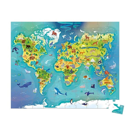 Puzzle w walizce Mapa świata 100 elementów 6+ Made in France, Janod