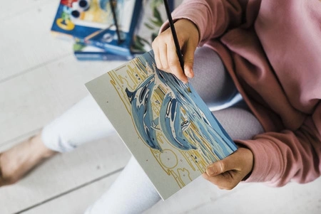 CreArt Malowanie Po Numerach Dla Dzieci - Pies z Kotkiem Nocą