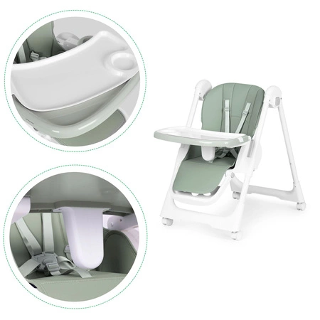 Krzesełko fotelik do karmienia regulacja wysokości ekoskóra pasy podwójna tacka