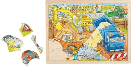 Puzzle drewniane Maszyny budowlane w akcji 57693-Goki, układanki dla dzieci