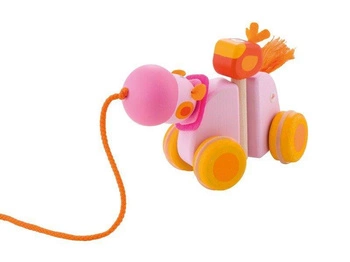 Różowy hipopotam z towarzyszem - drewniana zabawka do ciągnięcia, 82888-Sevi, zabawka na sznurku