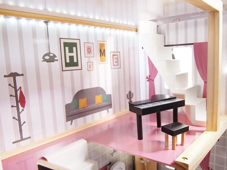 Domek dla lalek drewniany mdf + mebelki 78cm czarny led