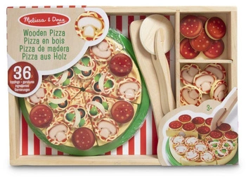 Pizza Party drewniana pizza z dodatkami 50533 Melissa & Doug, zabawa w gotowanie