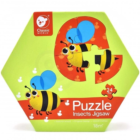 CLASSIC WORLD Drewniane Puzzle Owady Układanka Dla Dzieci 6 Obrazków 24 el.